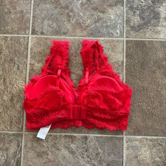 Aerie Eyelash Lace Plunge Bralette Chilly Red Size Small - Picture 8 of 12